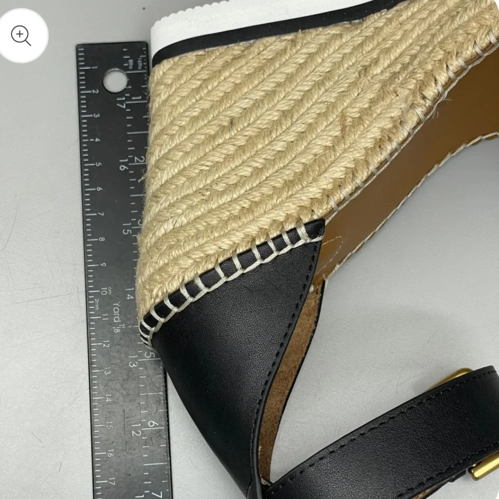 SEE BY CHLOÉ Glyn Wedge Espadrilles Black Leather sandals - Picture 8 of 12